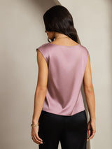 [Bleg Mauve] SilkSilky-DK Cap Sleeve Cowl Neck T-shirt til kvinder 002
