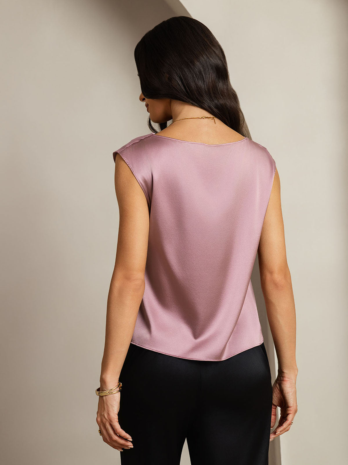 [Bleg Mauve] SilkSilky-DK Cap Sleeve Cowl Neck T-shirt til kvinder 002
