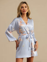 [Lyseblå] SilkSilky-DK 3/4 Sleeve Dame Morgenkåbe 001