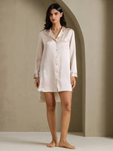 [Beige] SilkSilky-DK Long Sleeve Lapel Collar Soveskjorte 007