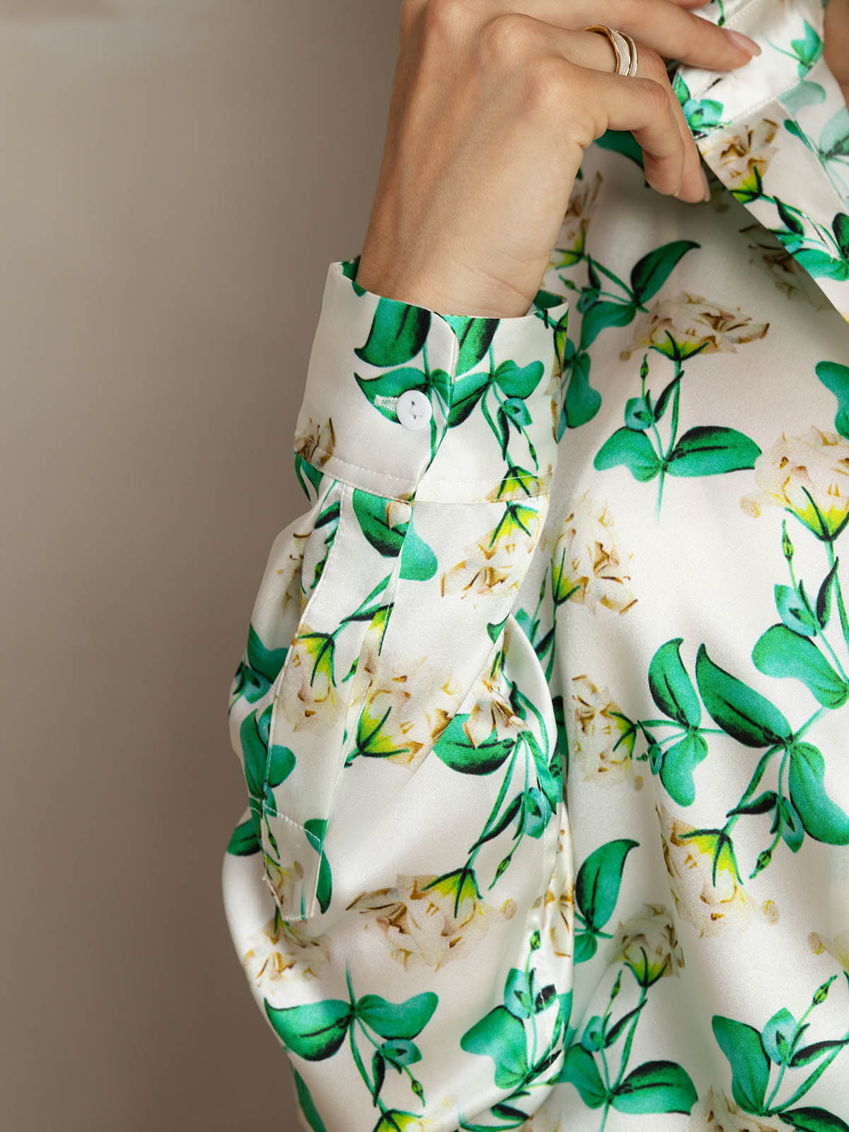 [Grøn Blomster] SilkSilky-DK Silke Womens Shirt 004