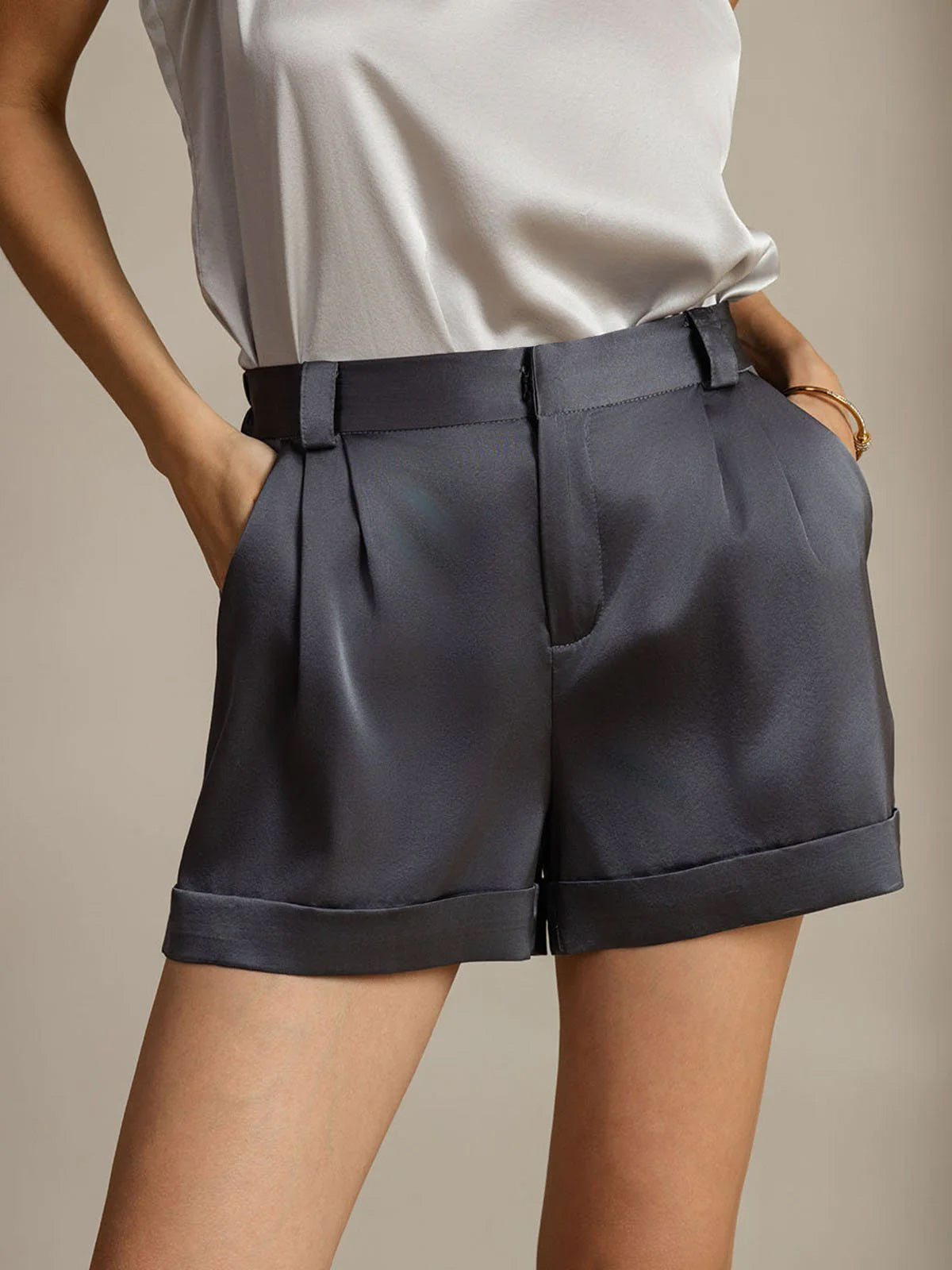 [Mørkegrå] SilkSilky-DK 19Momme Silke Womens Shorts 001