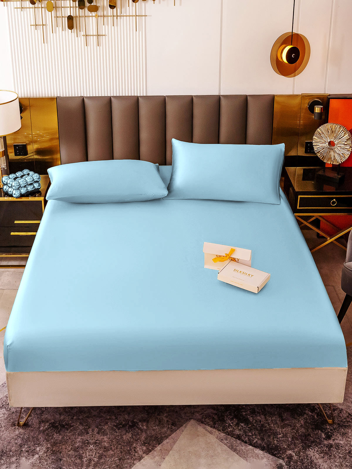 [Lyseblå] SilkSilky-DK 19Momme Bedding Set 002