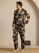 [Sort Drage] SilkSilky-DK Long Sleeve Notch Collar Pyjamas til Mænd 006