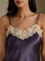 [Lilla Grå] SilkSilky-DK Sleeveless V Neck Natkjole 004