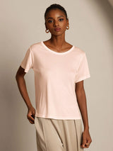 [Lys Pink] SilkSilky-DK Kort ærme Rund Hals T-shirt til kvinder 001
