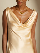 [Champagne] SilkSilky-DK Sleeveless Cowl Neck Kjole 003