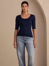[Mørkeblå] SilkSilky-DK Half Sleeve T-shirt til kvinder 003