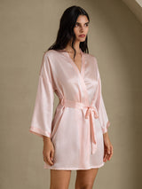 [Lys Pink] SilkSilky-DK 3/4 Sleeve Dame Morgenkåbe 003