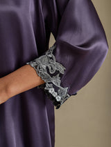 [Lilla Grå] SilkSilky-DK 3/4 Sleeve Dame Morgenkåbe 004