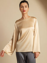 [Champagne] SilkSilky-DK Long Sleeve Boat Neck Bluse 001