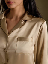 [Champagneguld] SilkSilky-DK Long Sleeve Lapel Collar Dame Pyjamas 004
