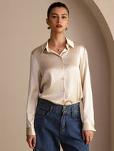 [Risbeige] SilkSilky-DK Long Sleeve Lapel Collar Dameskjorte 005