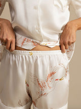 [Hvid] SilkSilky-DK 19Momme Kort ærme Notchkrage Dame Pyjamas 005