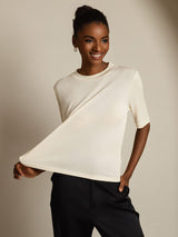 [Beige] SilkSilky-DK Half Sleeve Crew Neck T-shirt til kvinder 001