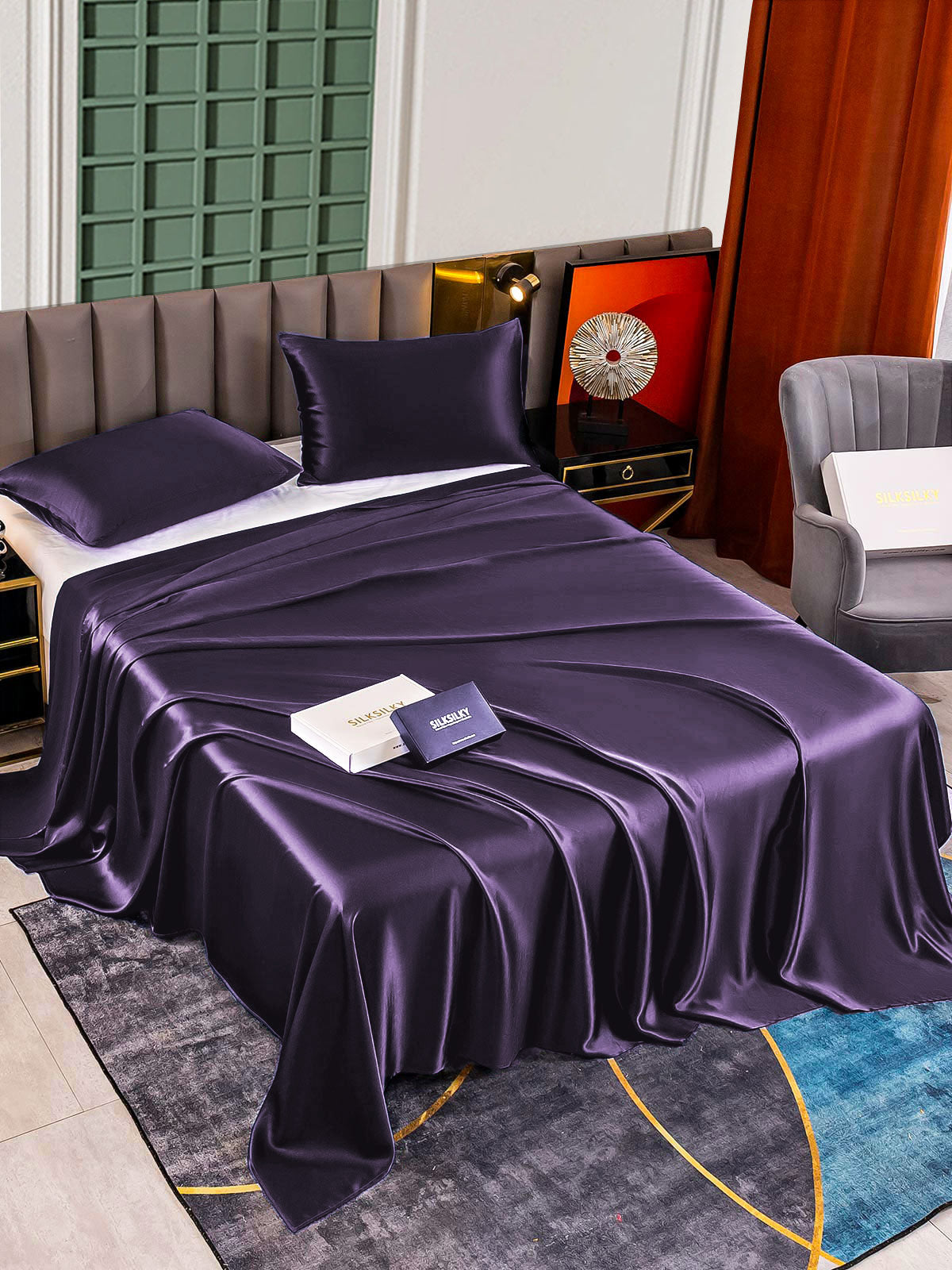 [Mørke Lilla] SilkSilky-DK 22Momme Bedding Set 002,