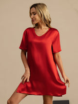 [Vin] SilkSilky-DK Half Sleeve V Neck Natkjole 003