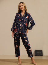 [Marine Blomster] SilkSilky-DK Long Sleeve Lapel Collar Dame Pyjamas 001
