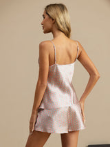 [Pink Hjerte Geo] SilkSilky-DK 19Momme Spaghetti Rem V Hals Camisole Sæt 002