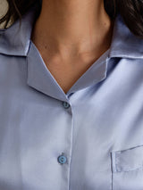 [Stål Blå] SilkSilky-DK Long Sleeve Lapel Collar Dame Pyjamas 004