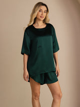 [Mørkegrøn] SilkSilky-DK Short Sleeve Round Neck Dame Pyjamas 003