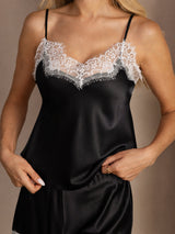 [Sort] SilkSilky-DK Sleeveless V Neck Camisole Sæt 004