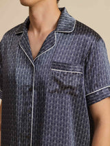 [Marine Ginkgo] SilkSilky-DK Short Sleeve Lapel Collar Pyjamas til Mænd 009