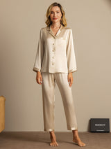 [Champagne] SilkSilky-DK Long Sleeve Lapel Collar Dame Pyjamas 001