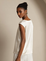 [Hvid] SilkSilky-DK Cap Sleeve Round Neck T-shirt til kvinder 005