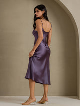 [Lilla Grå] SilkSilky-DK Sleeveless V Neck Natkjole 002