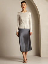 [Grå] SilkSilky-DK Long Sleeve Crew Neck T-shirt til kvinder 007