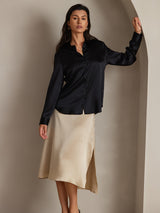 [Sort] SilkSilky-DK Long Sleeve Lapel Collar Dameskjorte 001