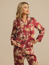 [Vinrød Drage] SilkSilky-DK Long Sleeve Lapel Collar Dame Pyjamas 003