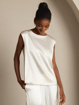 [Hvid] SilkSilky-DK Cap Sleeve Round Neck T-shirt til kvinder 007