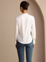 [Hvid] SilkSilky-DK Long Sleeve Tie Neck Damebluser 002