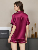 [Fuchsia] SilkSilky-DK Short Sleeve Lapel Collar Dame Pyjamas 002