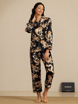 [Sort Drage] SilkSilky-DK Long Sleeve Lapel Collar Dame Pyjamas 008
