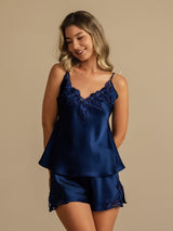 [Mørkeblå] SilkSilky-DK Sleeveless V Neck Camisole Sæt 001