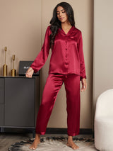 [Vin] SilkSilky-DK Long Sleeve Lapel Collar Dame Pyjamas 001