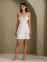 [Hvid] SilkSilky-DK Sleeveless V Neck Natkjole 008