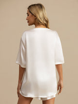 [Hvid] SilkSilky-DK Short Sleeve Round Neck Dame Pyjamas 002