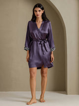 [Lilla Grå] SilkSilky-DK 3/4 Sleeve Dame Morgenkåbe 008