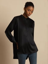 [Sort] SilkSilky-DK 19Momme Langærmet Ståkrave Bluse 001