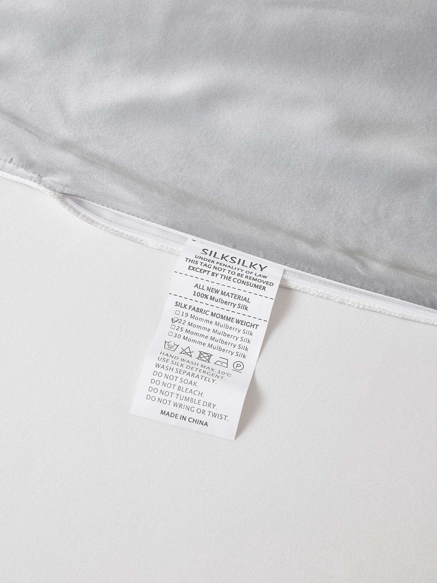[Lysegrå+Hvid] SilkSilky-DK 22Momme Bedding Set 007,