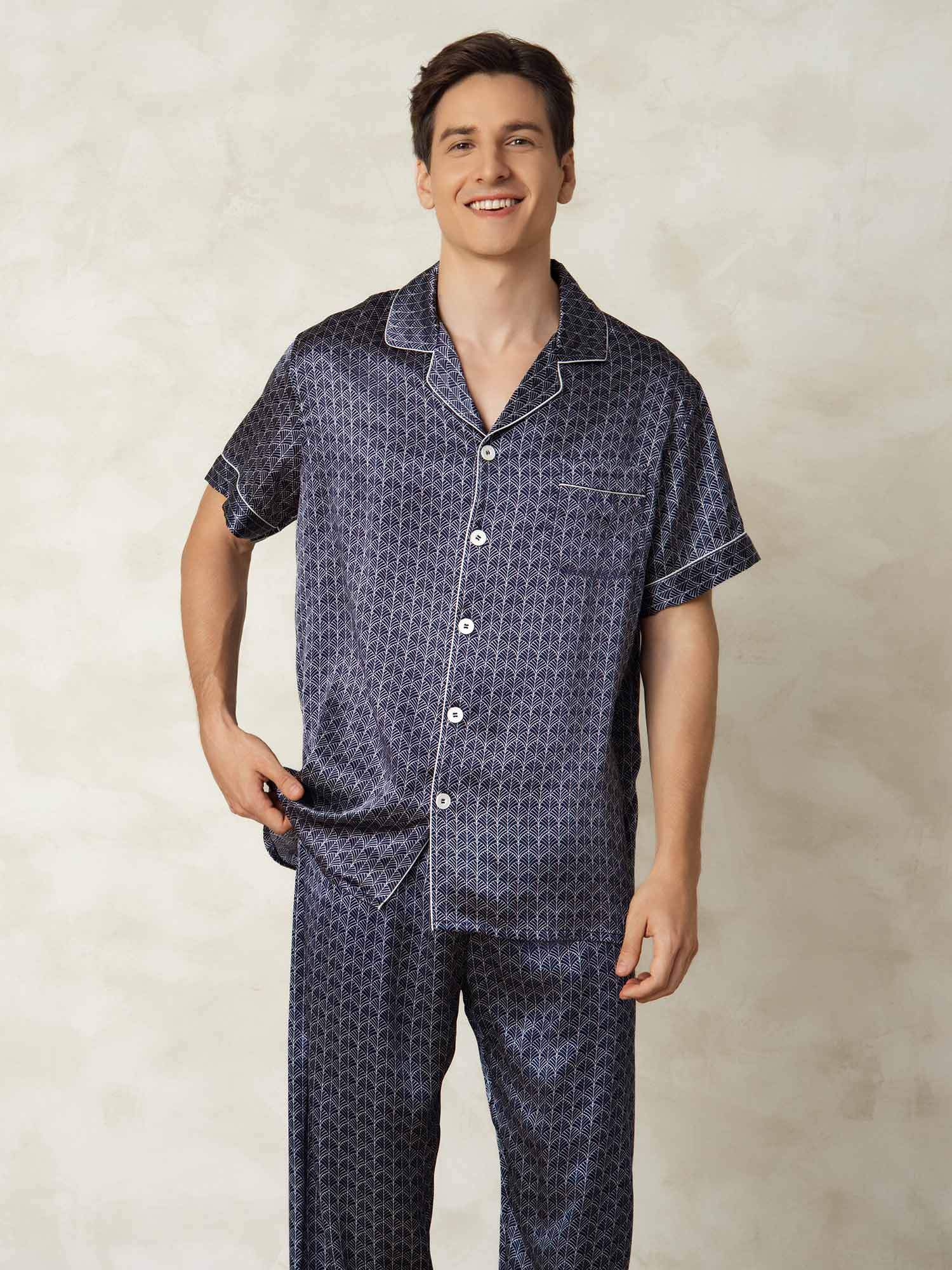 [MarineGinkgo] SilkSilky-DK Silke Lapel Collar Pyjamas til Mænd 004