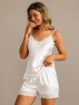 [Hvid] SilkSilky-DK Sleeveless V Neck Camisole Sæt 003