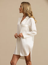 [Hvid] SilkSilky-DK Long Sleeve Lapel Collar Soveskjorte 005