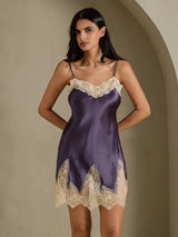 [Lilla Grå] SilkSilky-DK Sleeveless V Neck Natkjole 008