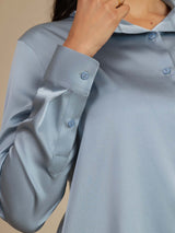 [Gråblå] SilkSilky-DK Long Sleeve Lapel Collar Dameskjorte 010