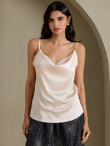 [Beige] SilkSilky-DK Spaghetti Strap Cowl Neck Camisole Top 001